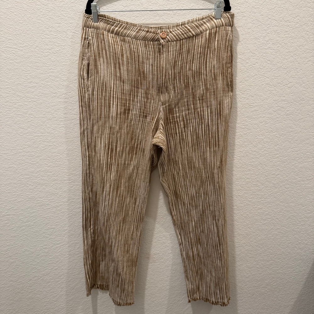 Free People Brown Cream Textured Striped Straight Leg Pants Womens Size 10 Boho